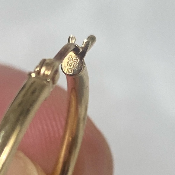 14K YELLOW GOLD classic thin hoop earrings REAL GOLD 1” - Picture 6 of 11